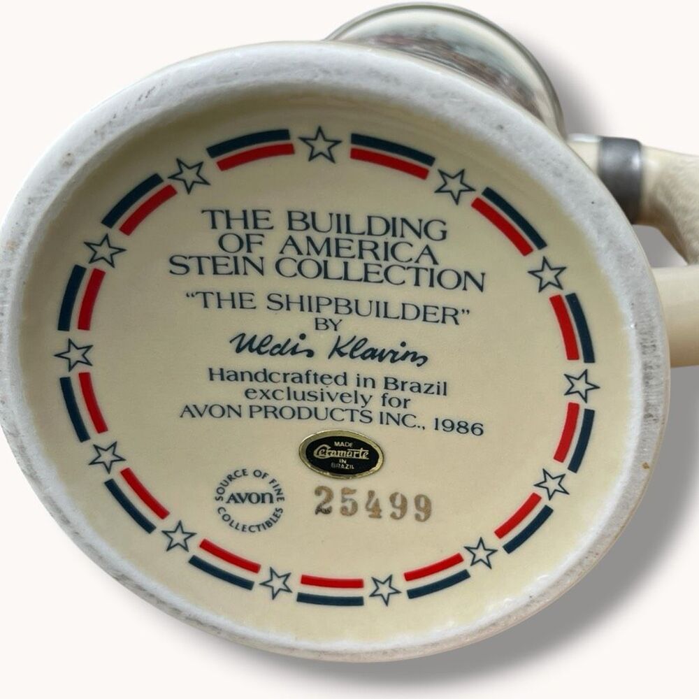Avon 1986 The Shipbuilder Building of America Lidded Stein Uldis Klavins - Picture 5 of 9